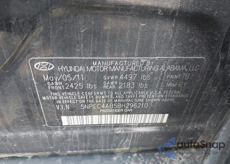 2011 Hyundai Sonata Limited 2.0T from USA, damaged, VIN 5NPEC4AB5BH296210